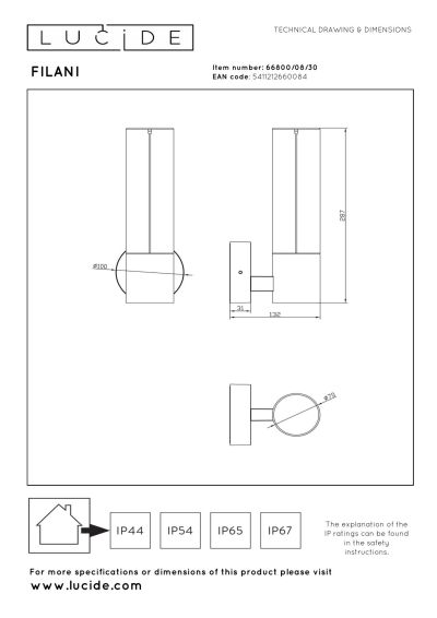 Lucide FILANI - Wall light Indoor/Outdoor - LED - 1x8W 2700K - IP54 - Black
